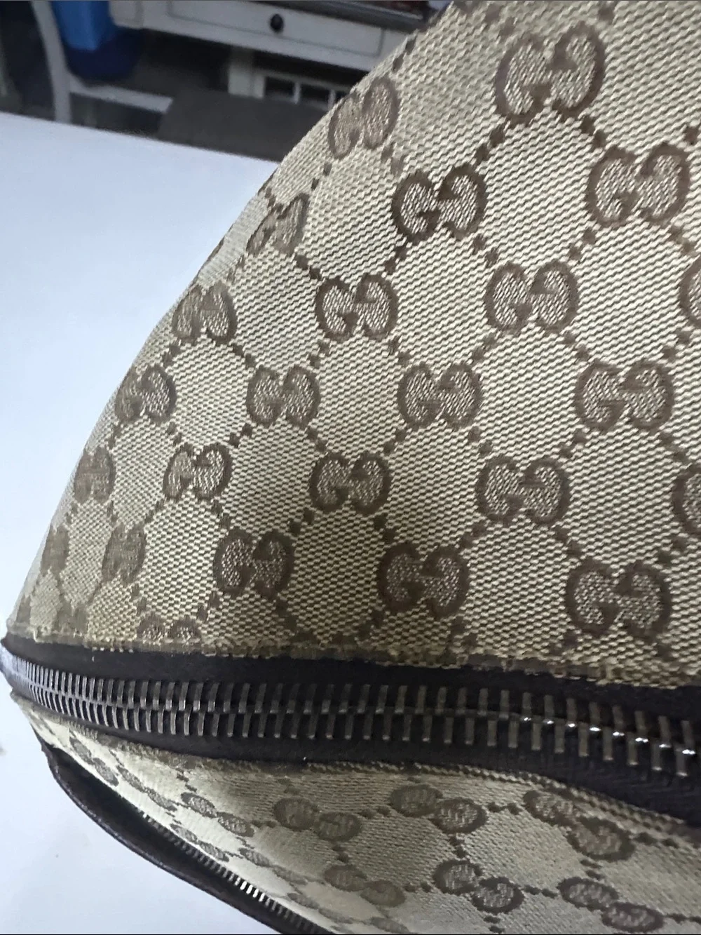 Gucci Brown GG Canvas Backpack with Red & Green Web Stripe